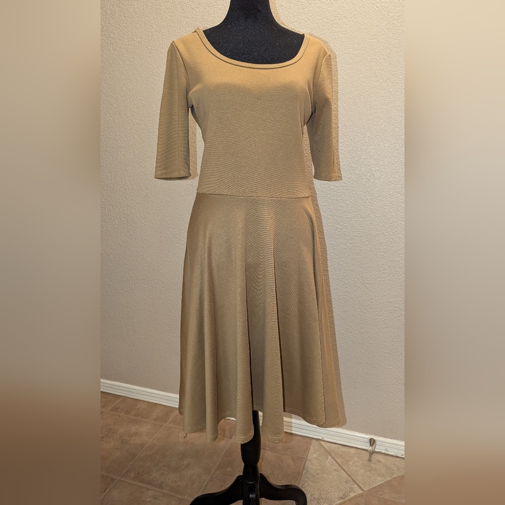 Nicole Tan and Gold Midi Dress